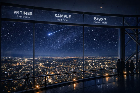 高層ビルから見下ろす都市の夜景と星空