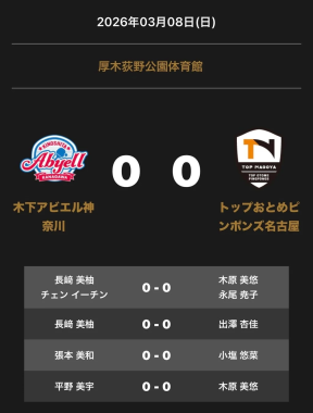 ノジマＴリーグ 木下アビエル神奈川 vs トップおとめピンポンズ名古屋 対戦オーダー