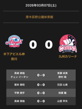 ノジマTリーグ 2025-2026シーズン 木下アビエル神奈川 対 九州カリーナ 3月7日(土)の対戦オーダーが決定